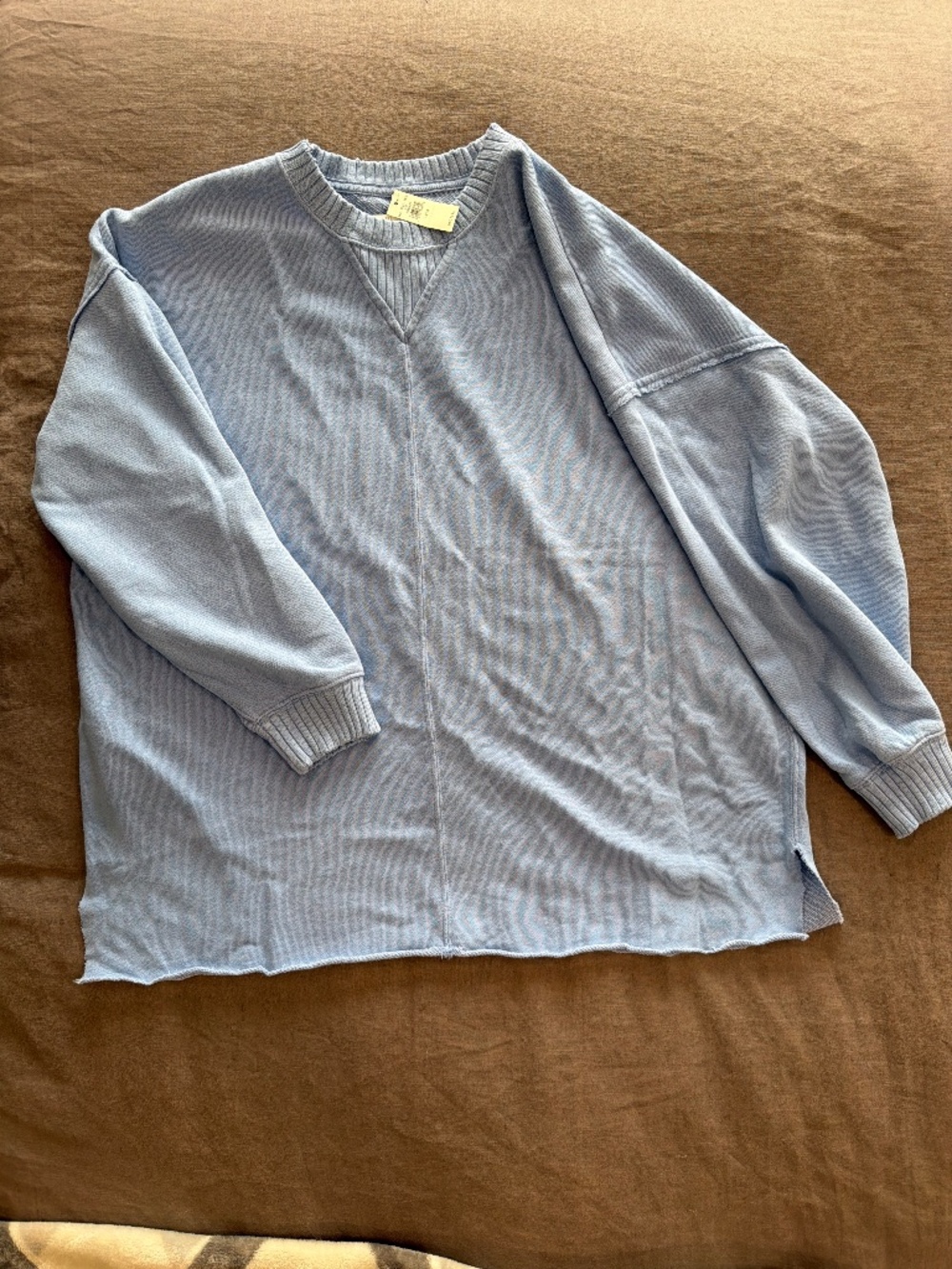Aerie Oversized Raw Hem Sweatshirt Light Blue XS NWT